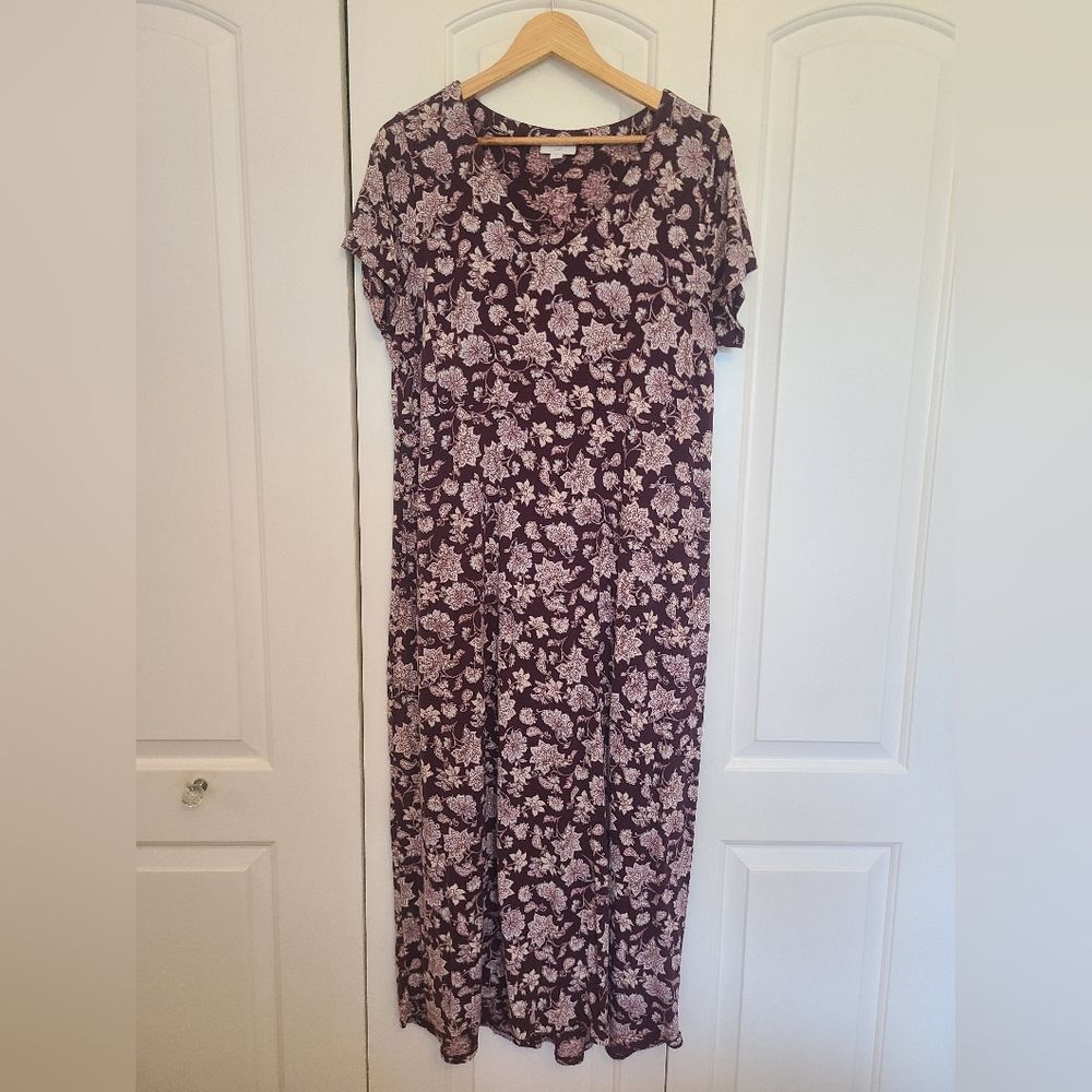 J Jill Wearever V-neck Floral Stretch Maxi Dress Pockets Size L